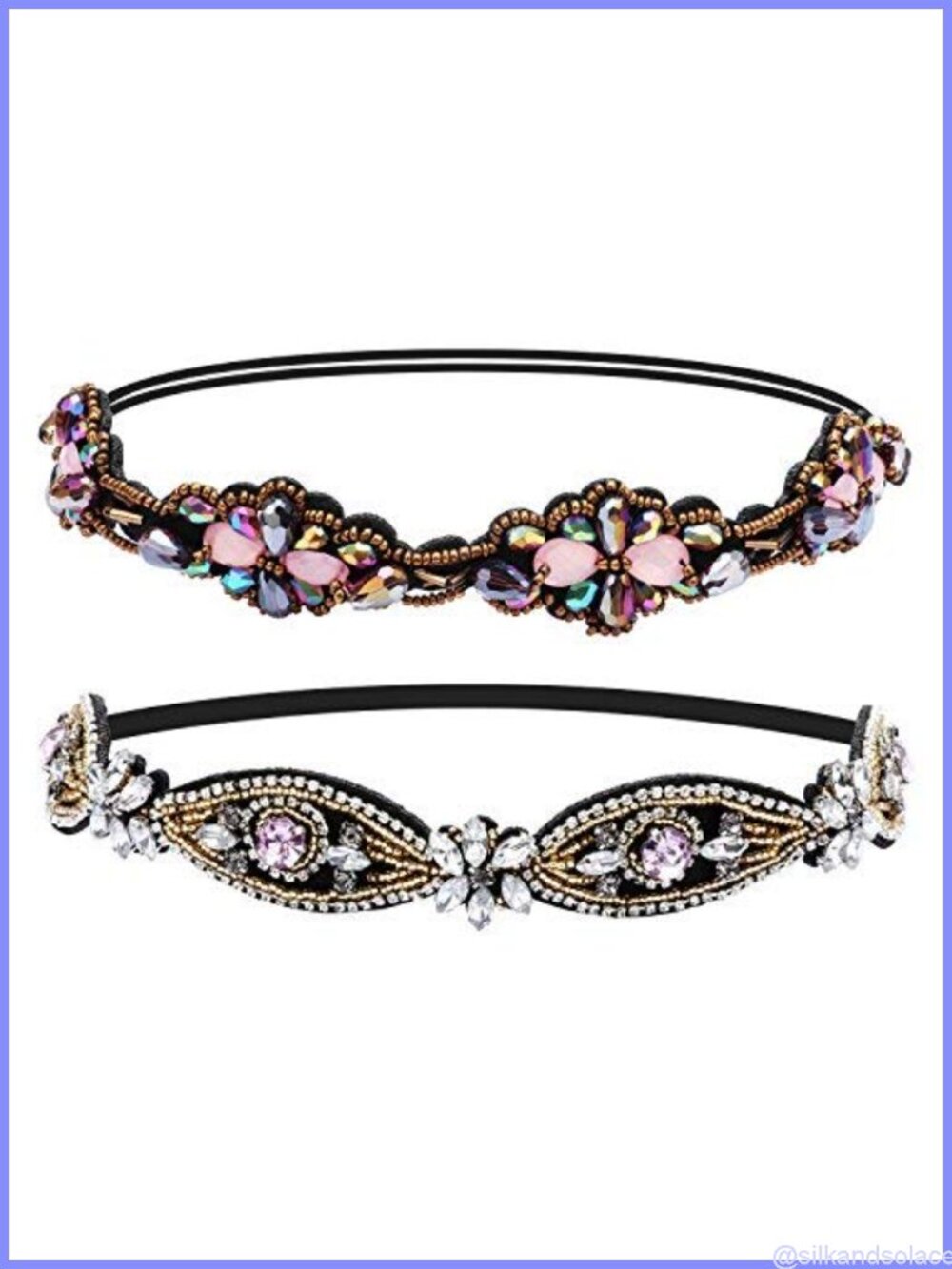 Rhinestone Beaded Elastic Headbands 2 Piece Set Hair Accessories for Women